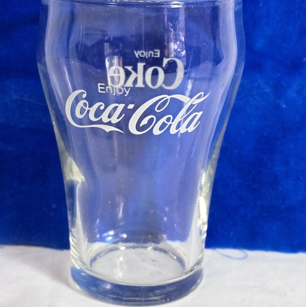 Vtg Small Coca-Cola Coke White Script Clear Glass UNUSUAL size Coca-Cola Glass!